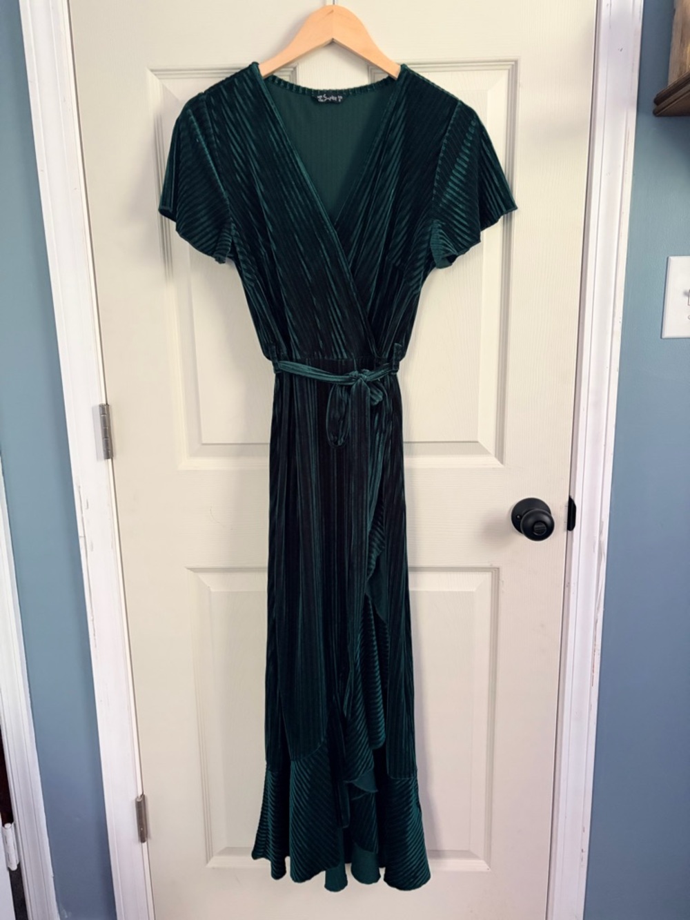 Deep Green Velvet Wrap Maxi Dress